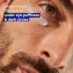 NIVEA MEN before and after visual showing reduced puffiness and fresher-looking eyes