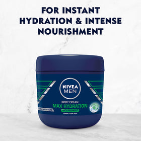 NIVEA Men jar open showing creamy texture for easy spreading and quick absorption