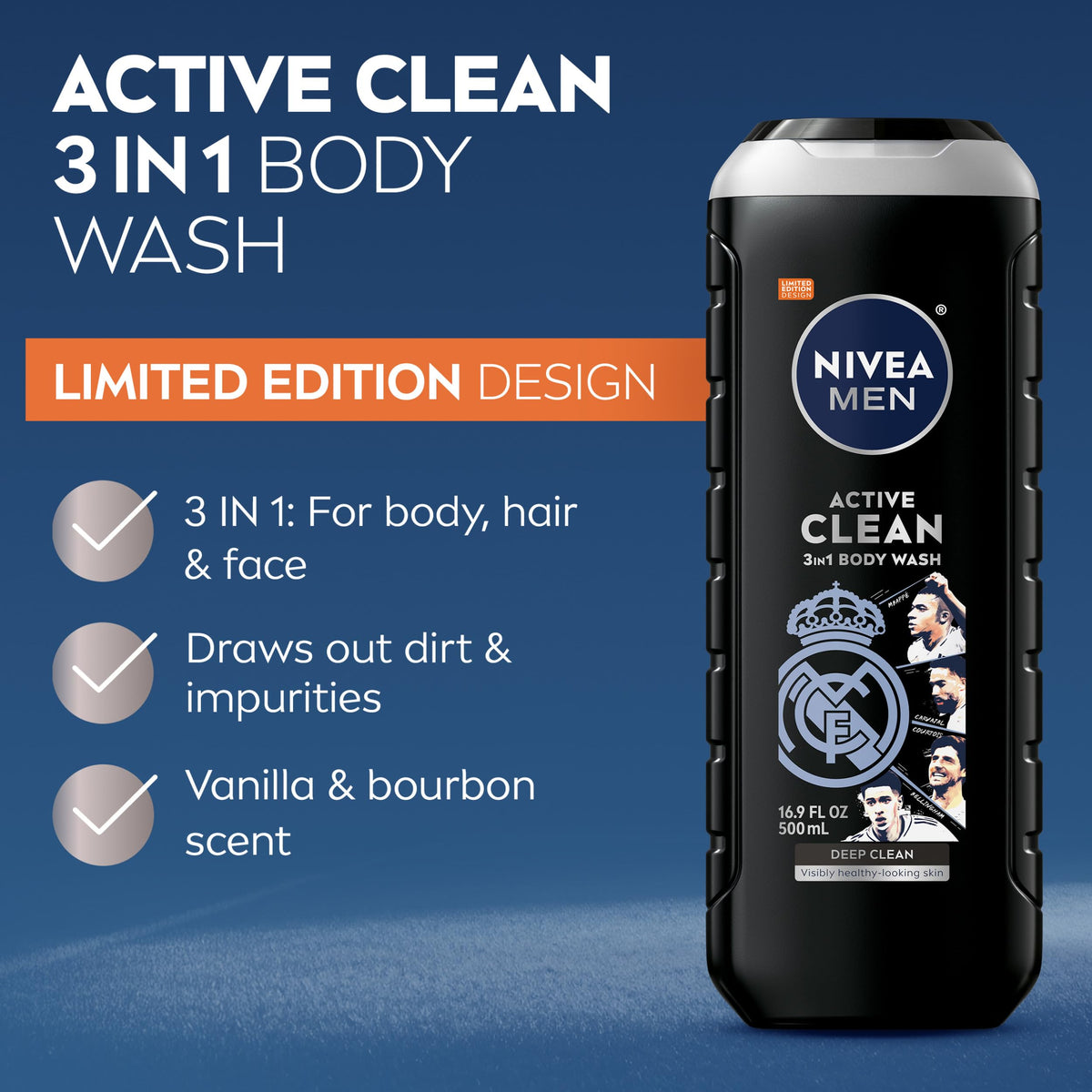 NIVEA MEN pump dispensing wash into hand for easy three-in-one use