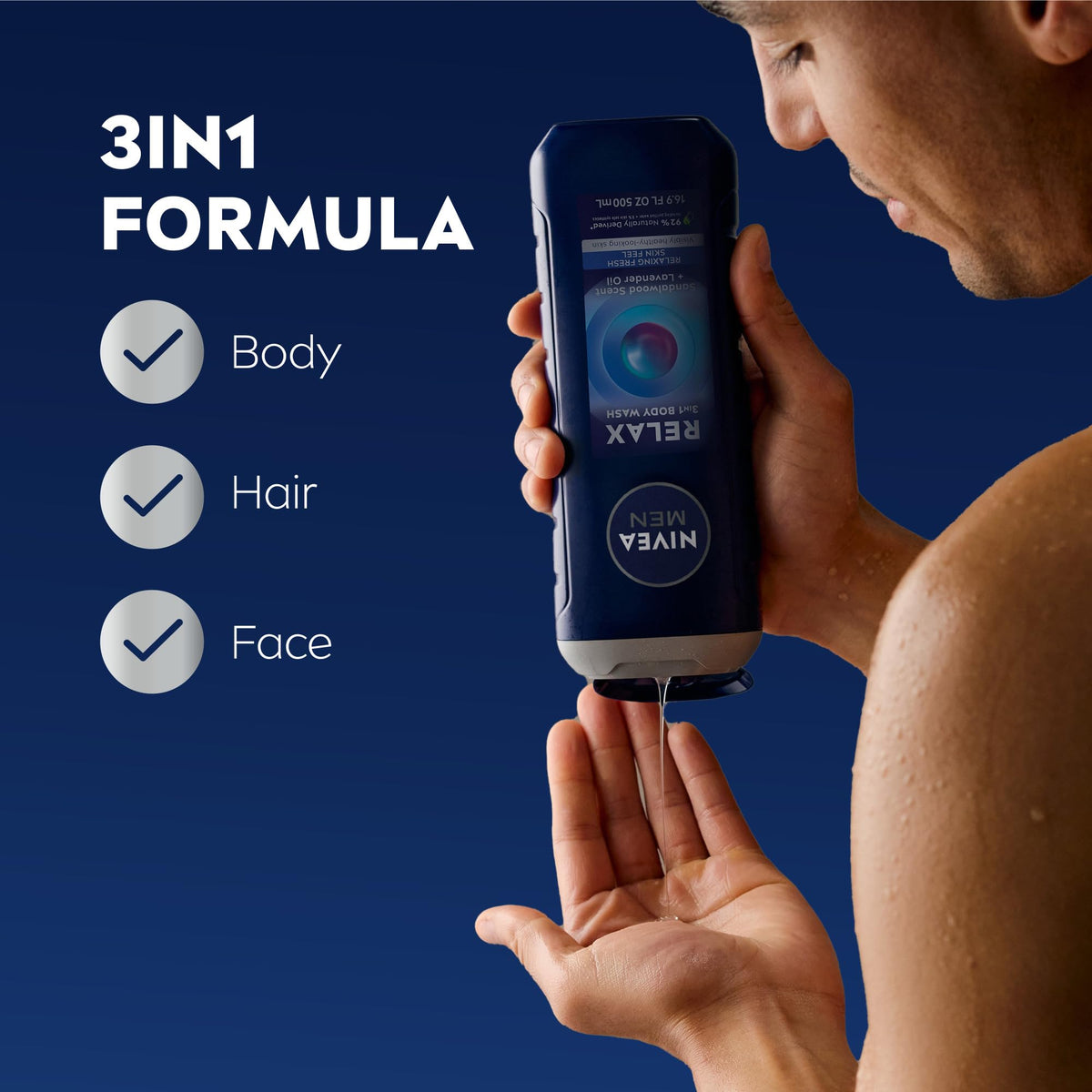 NIVEA MEN back label with ingredient list and usage guidance