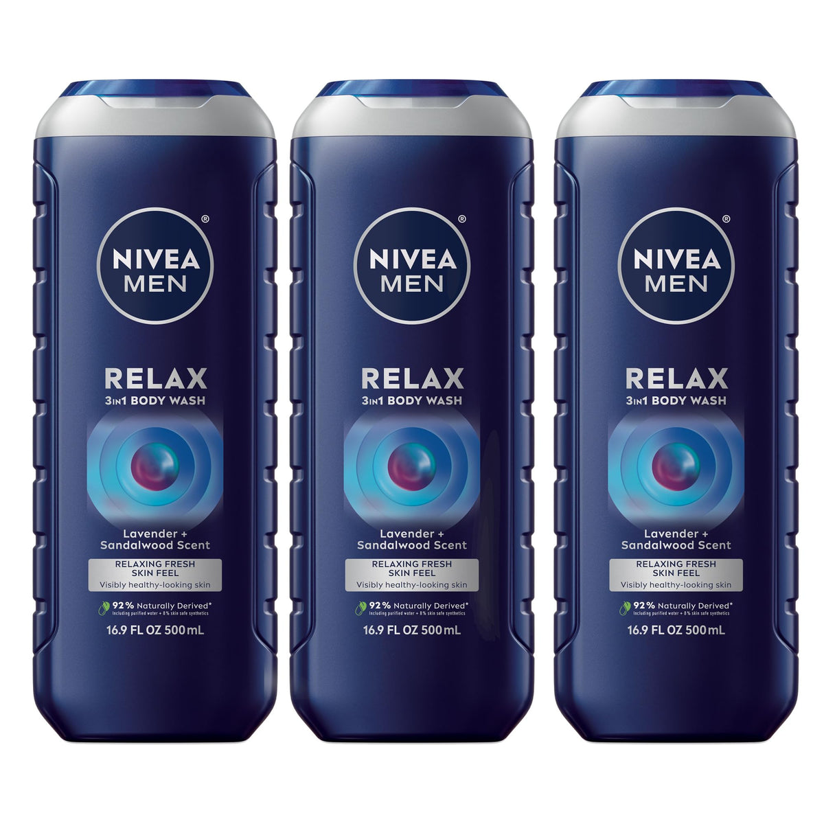 NIVEA MEN front bottle showing scent and 3-in-1 benefits