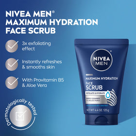 NIVEA MEN foaming scrub on hand illustrating gentle lather and cleansing action