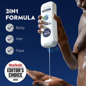 NIVEA MEN back label close-up highlighting ingredients and benefits