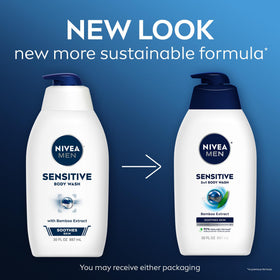 NIVEA MEN back label with ingredient and sustainability details, reassurance on formulation