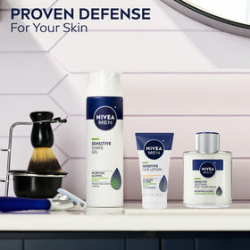 Application on male face demonstrating NIVEA MEN moisturizer soothing skin