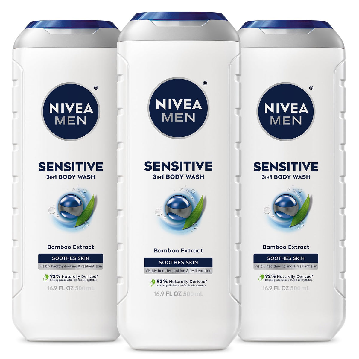 NIVEA MEN front bottle view showing clean design and moisturizing promise