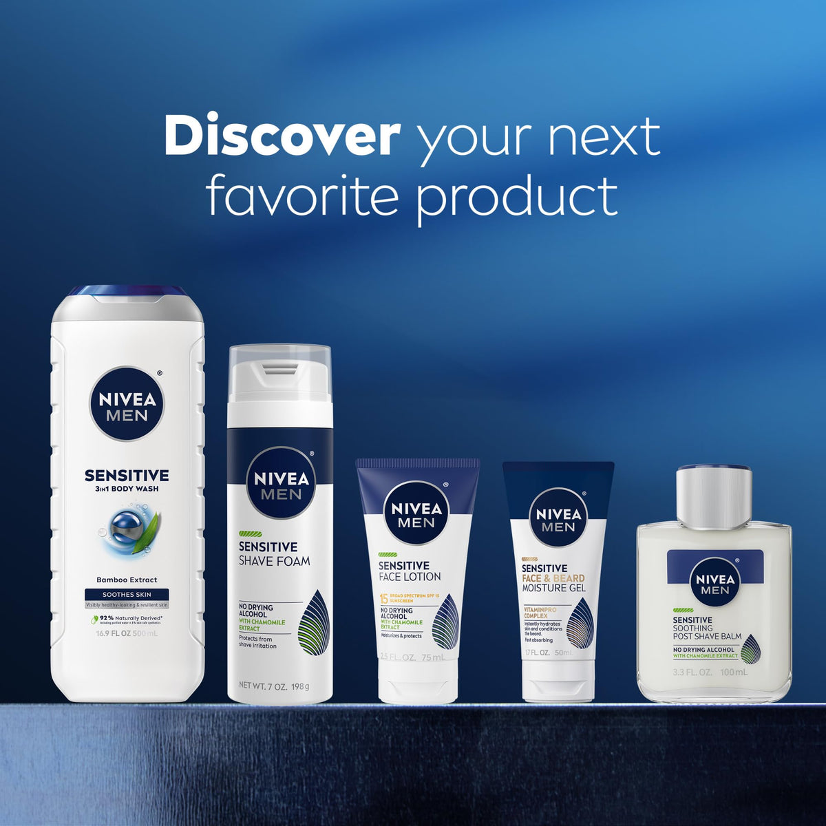 NIVEA MEN placed on bathroom shelf in lifestyle scene indicating everyday grooming routine
