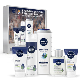 NIVEA MEN sensitive set front packaging showing complete routine and convenience