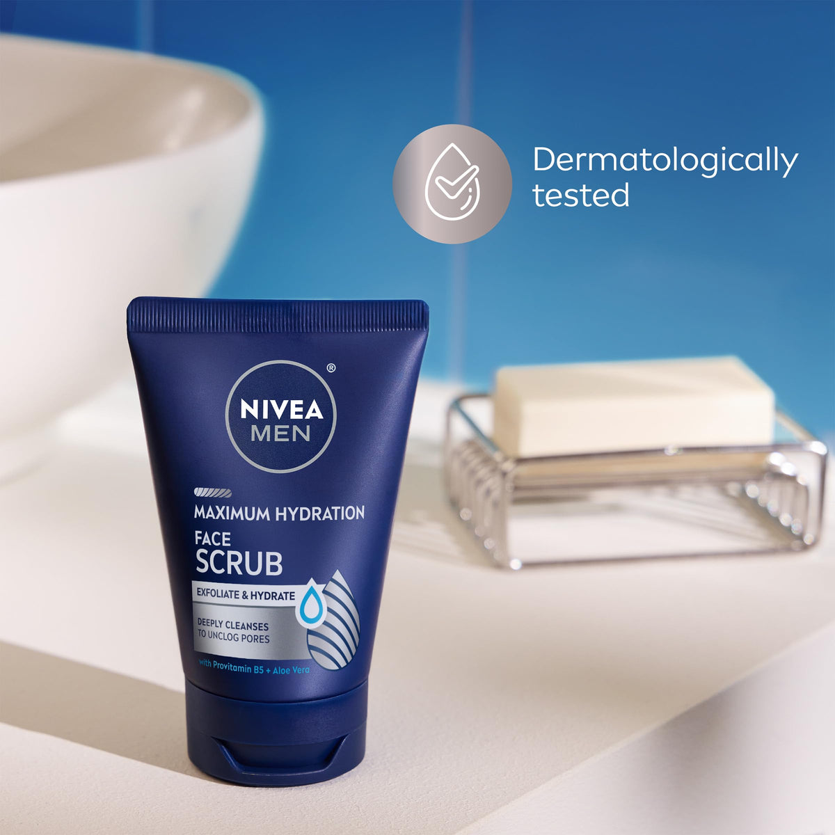 NIVEA MEN tube next to ruler for scale showing 4.4 oz tube size clarity
