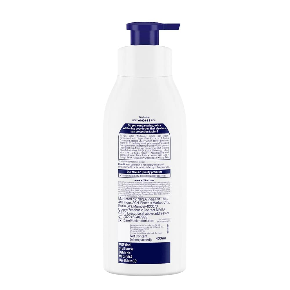 NIVEA back label close-up displaying ingredients and SPF 15 benefits for informed use