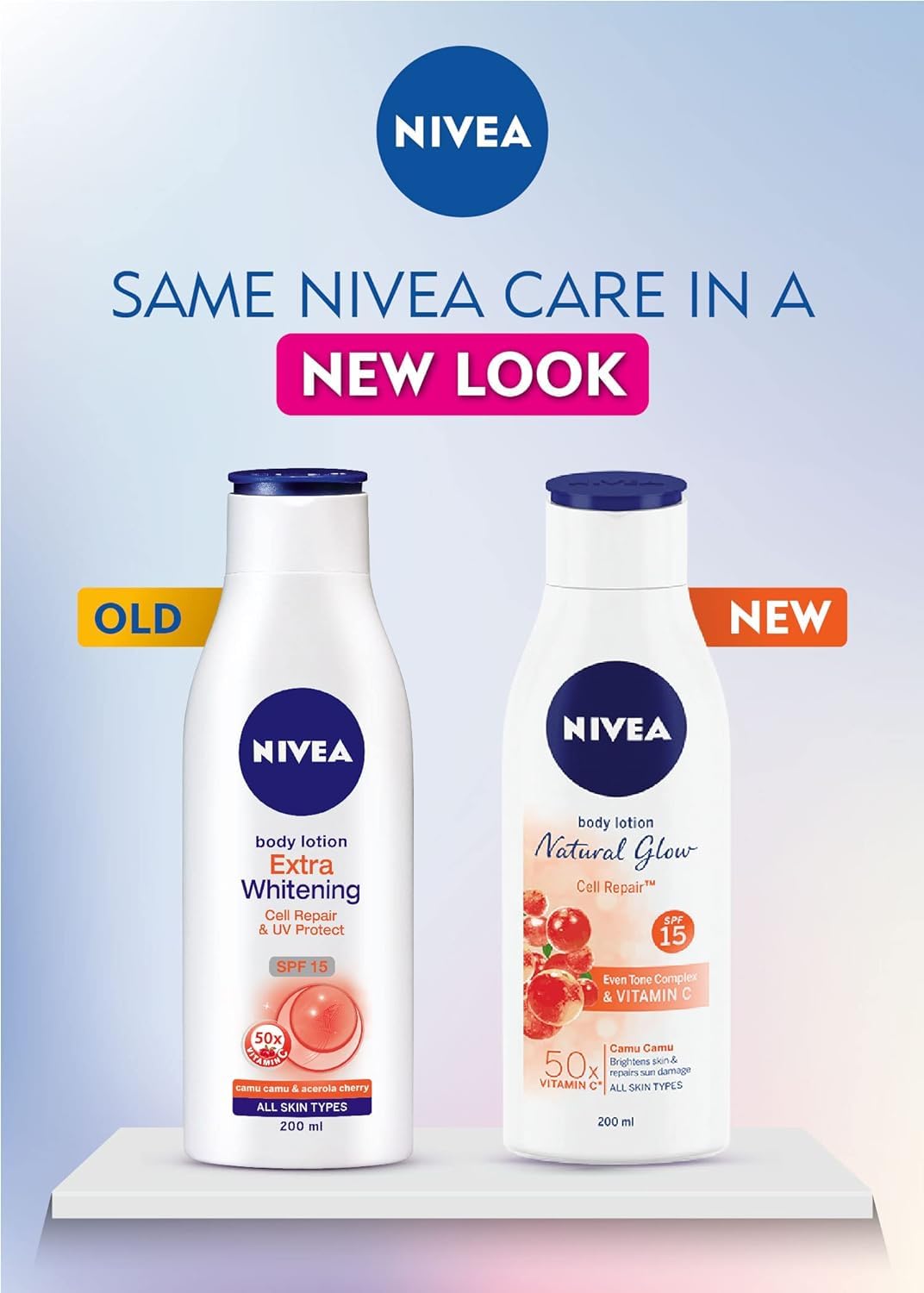 NIVEA bottle held in hand for scale showing 400ml size and everyday portability