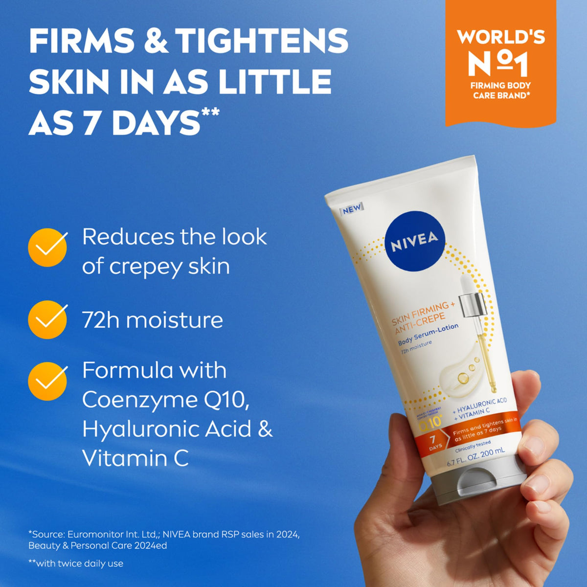 NIVEA tube with cap open dispensing a drop to show easy-pour texture and control