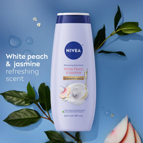 NIVEA peach and jasmine elements evoking fragrance notes and mood benefit