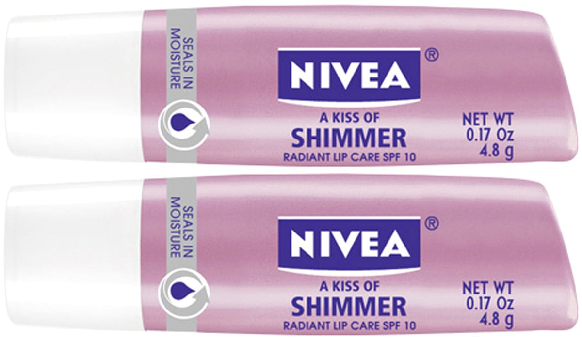 NIVEA Pearly Shimmer lip care stick front view showing shimmer and easy application