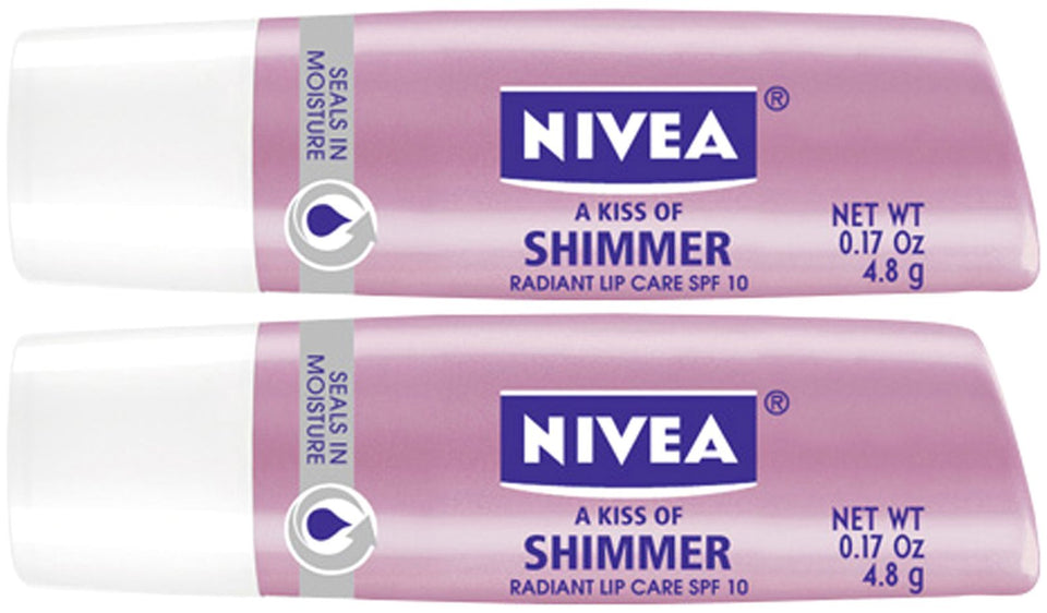 NIVEA Pearly Shimmer lip care stick front view showing shimmer and easy application