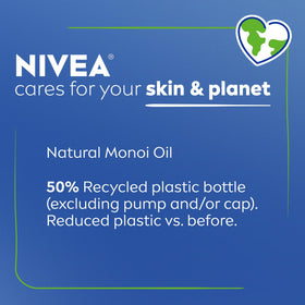 NIVEA lotion pouring to show creamy consistency that locks in moisture