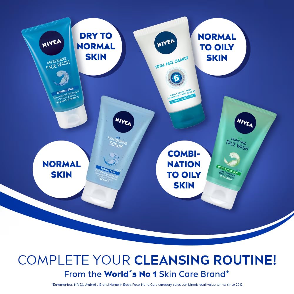NIVEA facial wash staged with towel and moisturizer for skincare routine