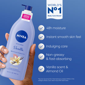 NIVEA lotion being pumped into hand for quick absorption and no-grease finish