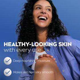 NIVEA pump being pressed into hand for hygienic, controlled dispensing