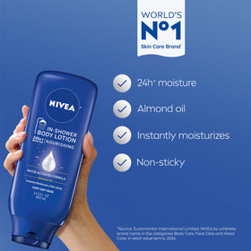 NIVEA lotion pumped onto wet hand demonstrating easy dispense and control