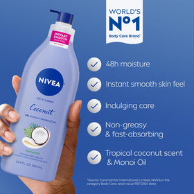 NIVEA pump dispensing lotion into hand for fast non-greasy hydration
