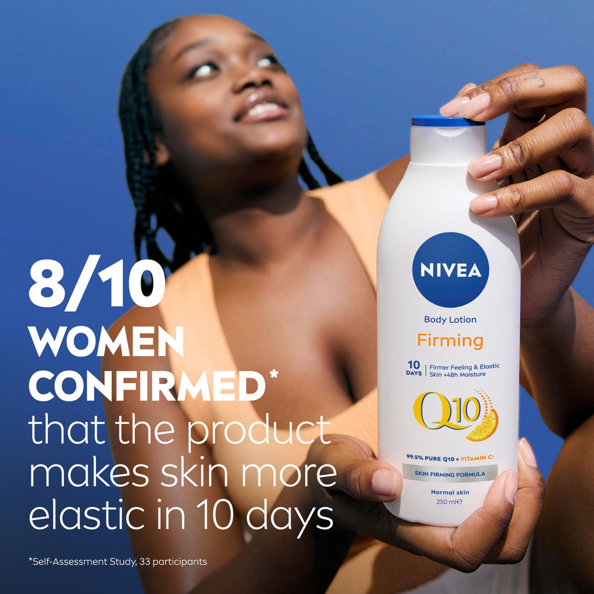 NIVEA bottle next to common items showing 250 ml size for value and portability