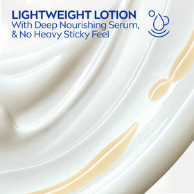 NIVEA bottle with open cap dispensing lotion for easy application benefit