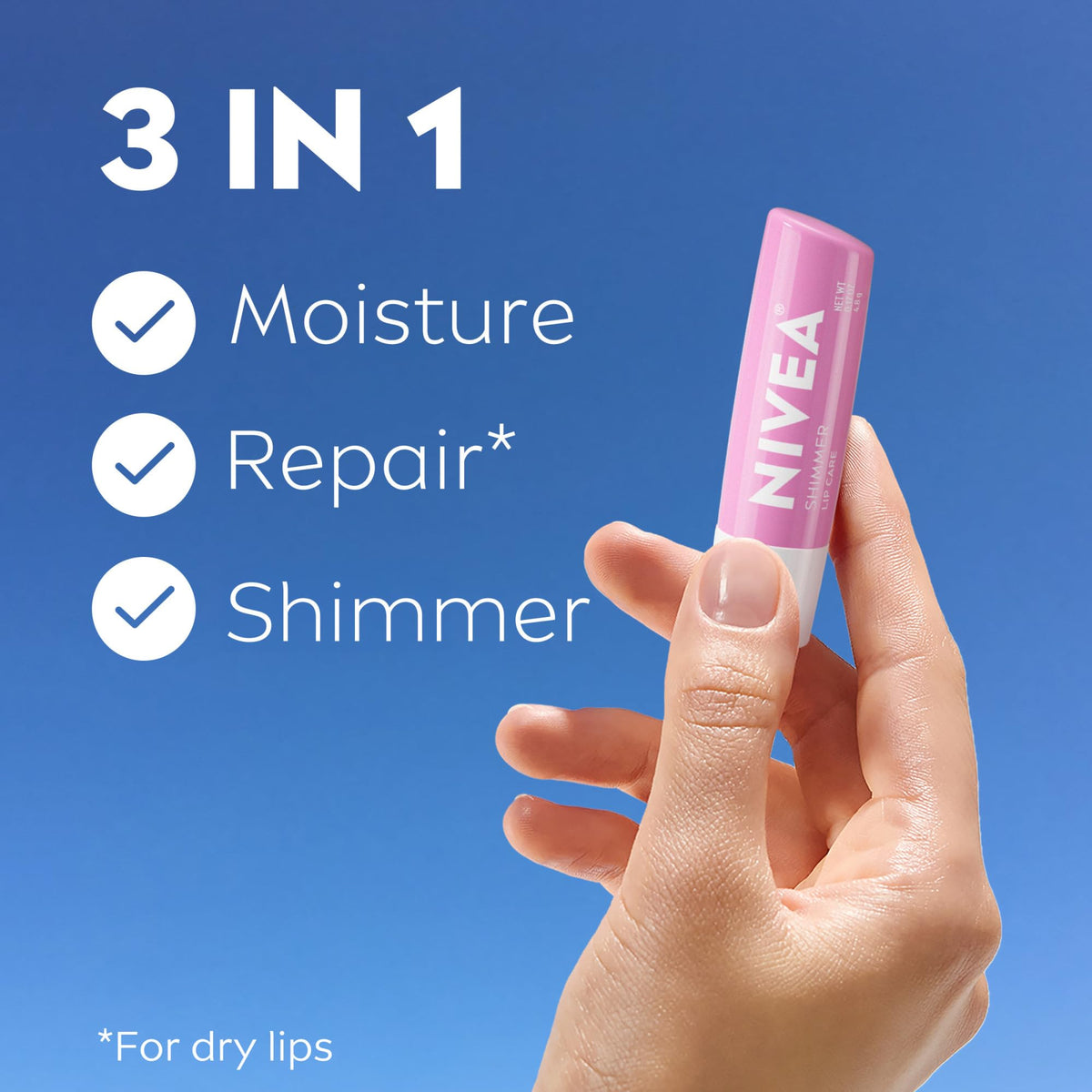 NIVEA close-up shimmer pigments highlighting pearly finish and subtle tint