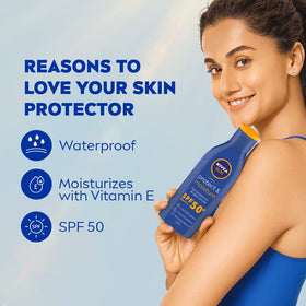 NIVEA tube next to sunglasses to show 4.2 fl oz size and portable convenience
