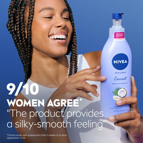 NIVEA bottle in hand size comparison showing travel-friendly 16.9oz convenience