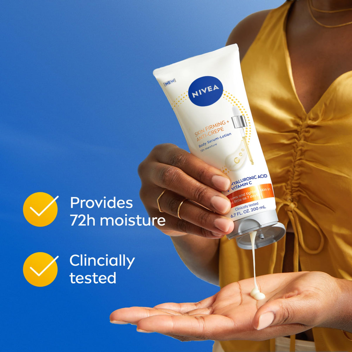 NIVEA tube in hand for scale to show the 6.7 fl oz travel-friendly benefit