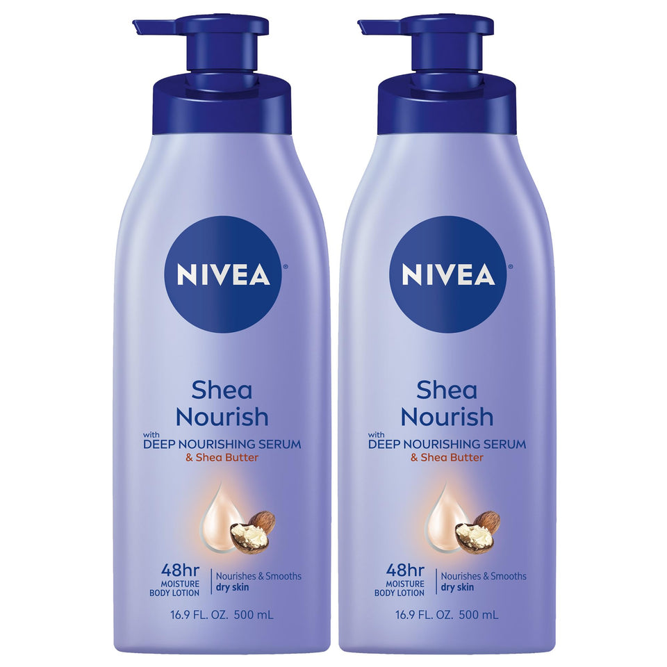 NIVEA front packaging showing bottle and shea butter benefit