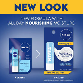 NIVEA smoothness in-hand application applying balm to lips for on-the-go moisturizing protection