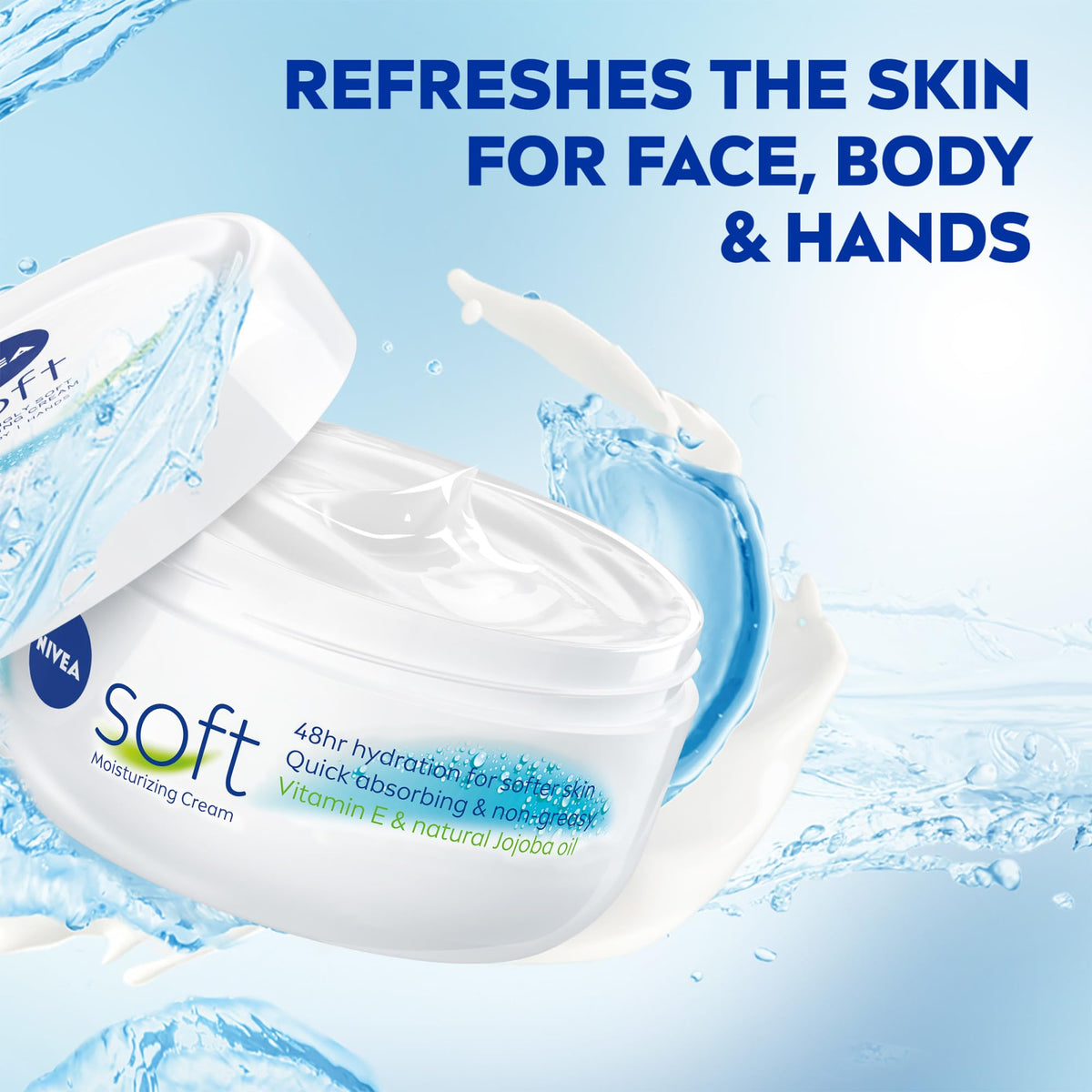 NIVEA soft being smoothed on hands for quick hydration benefit
