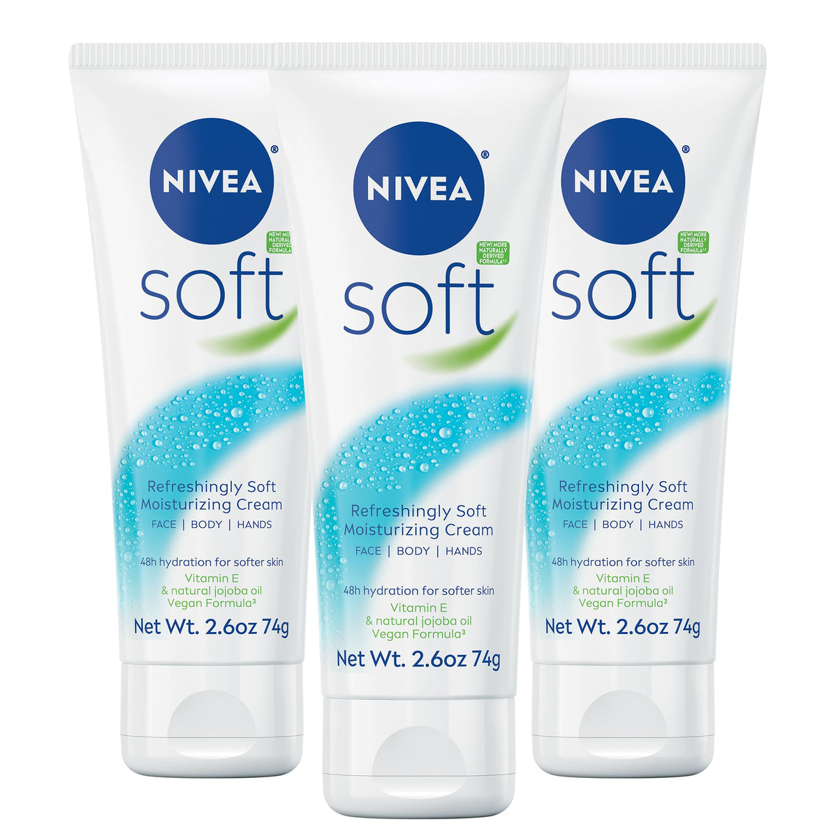 NIVEA soft front packaging showing three tubes and product benefit