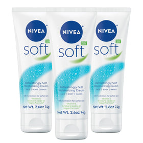 NIVEA soft front packaging showing three tubes and product benefit
