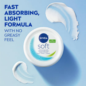 NIVEA soft next to a ruler showing 6.8 oz jar scale and value