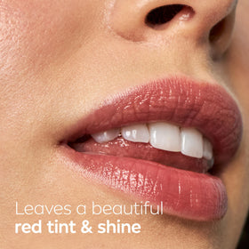 NIVEA application on lips showing subtle red tint and natural shine