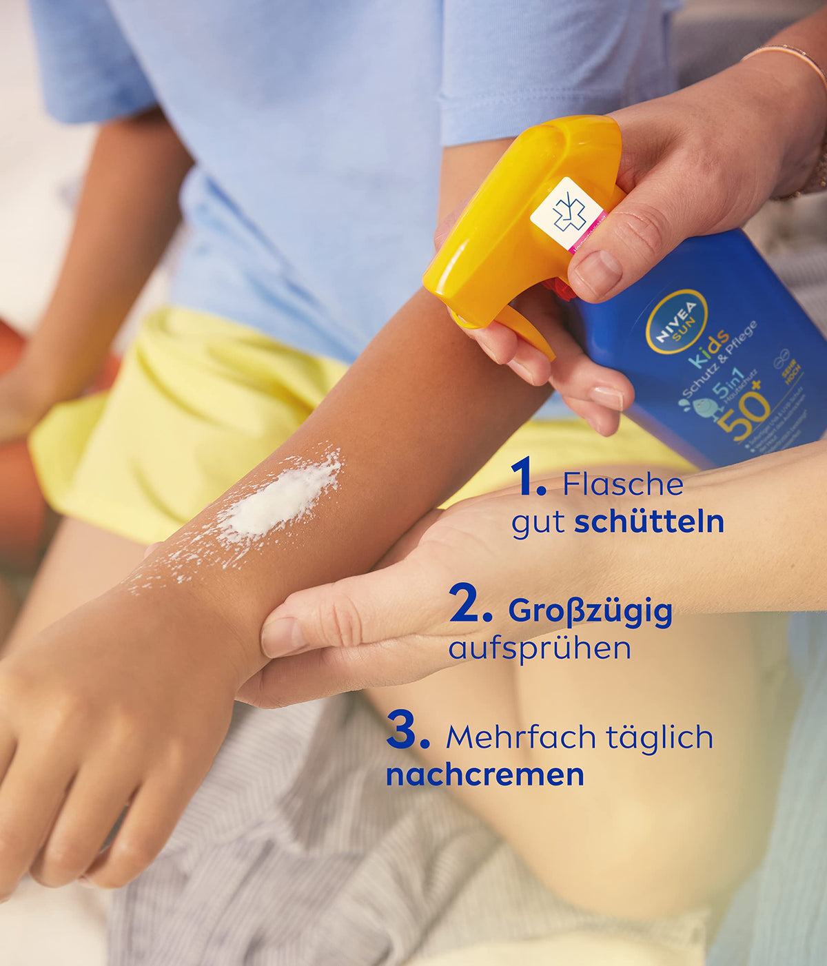 Nivea Sun 250ml bottle held for scale, perfect family size for outings