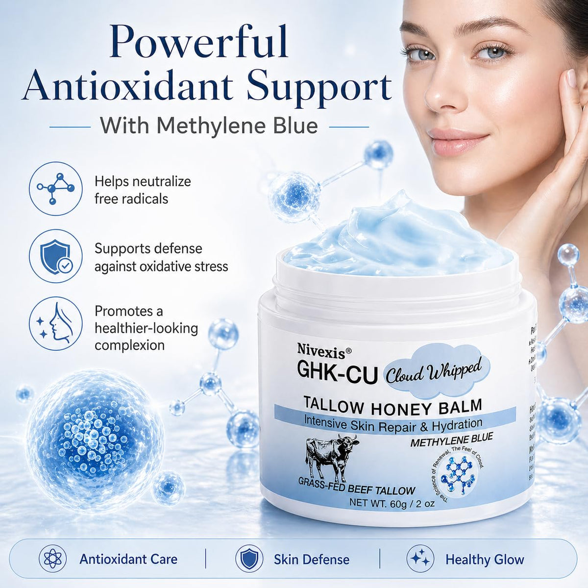 hand applying Nivexis balm to skin showing smooth spread and hydration