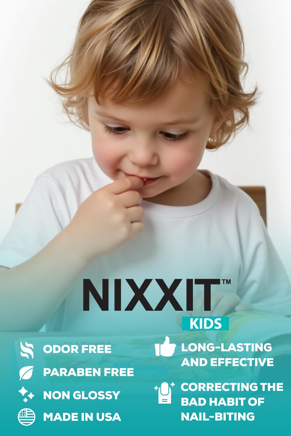 NIXXIT clear coat applied on a nail, protecting cuticle and discouraging biting