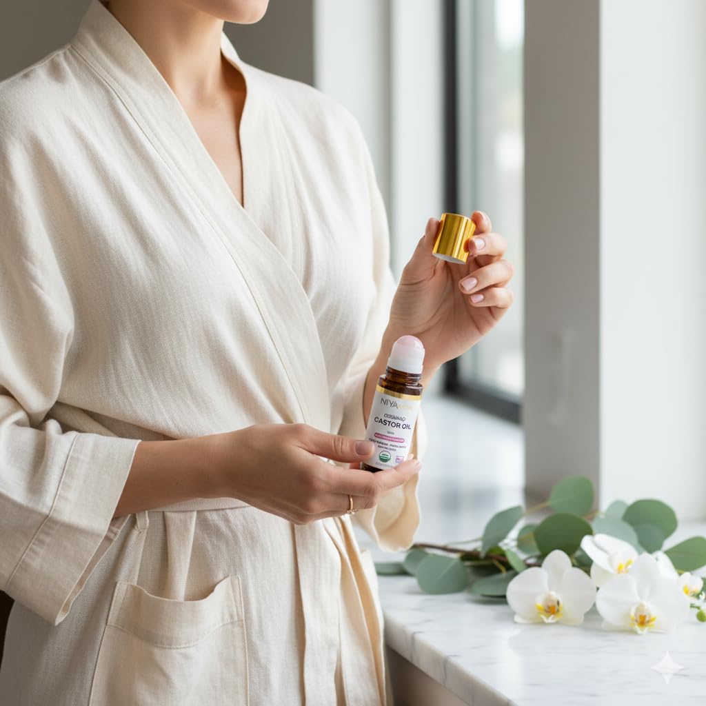 NIYAVERA placed on bathroom shelf for lifestyle storage and protection