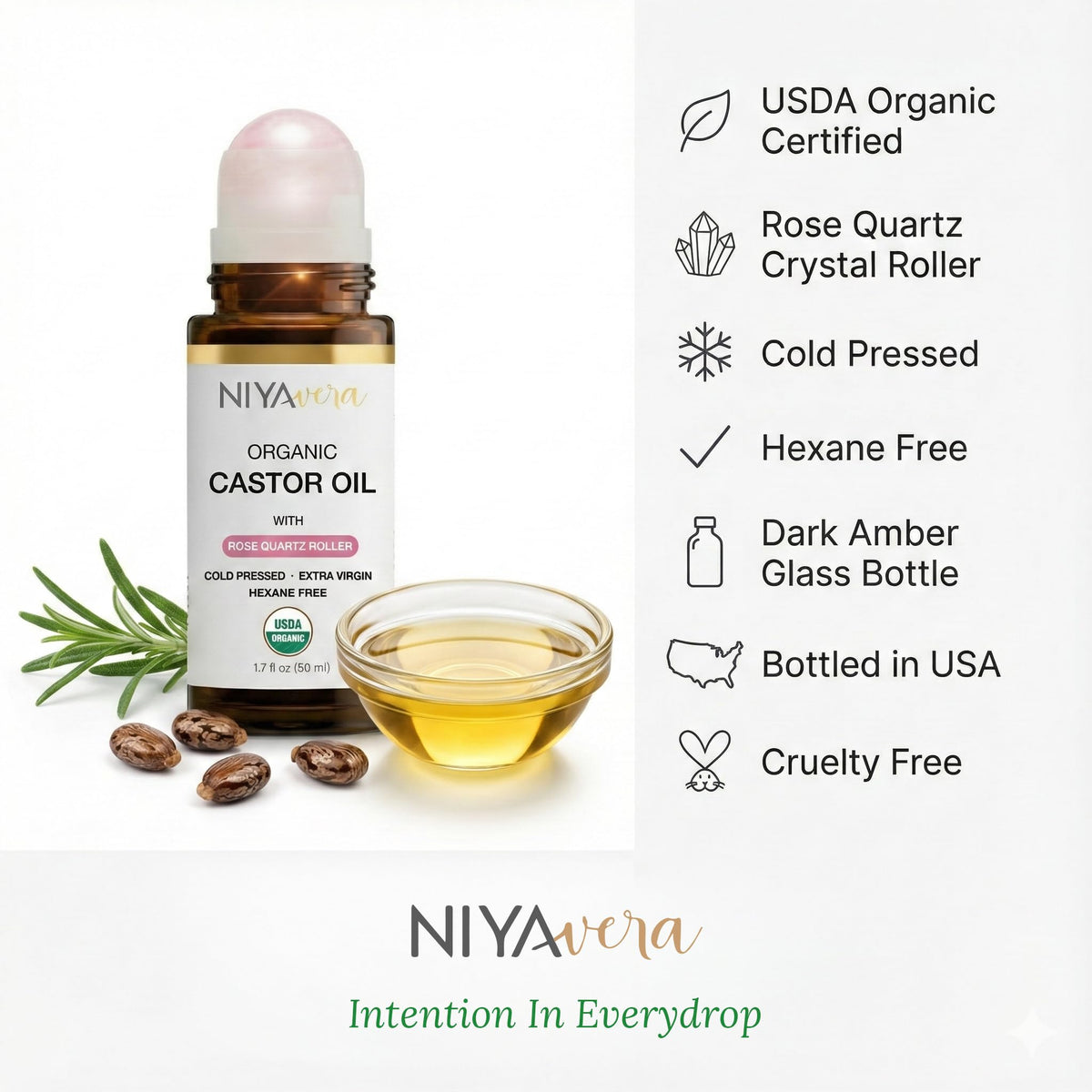 NIYAVERA bottled in USA badge on package indicating quality control