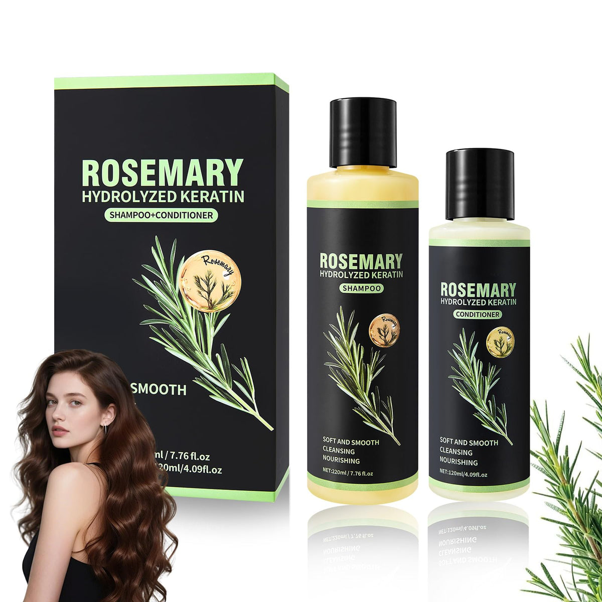 NIZENTA front packaging showing rosemary bottles and clear product benefits