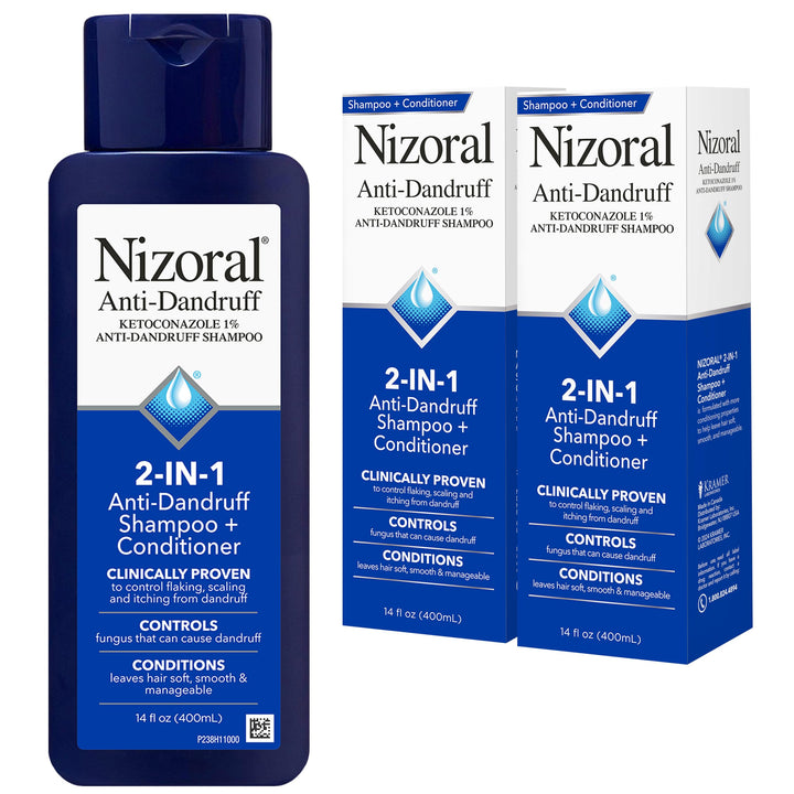 Nizoral front packaging showing treatment benefits and ketoconazole