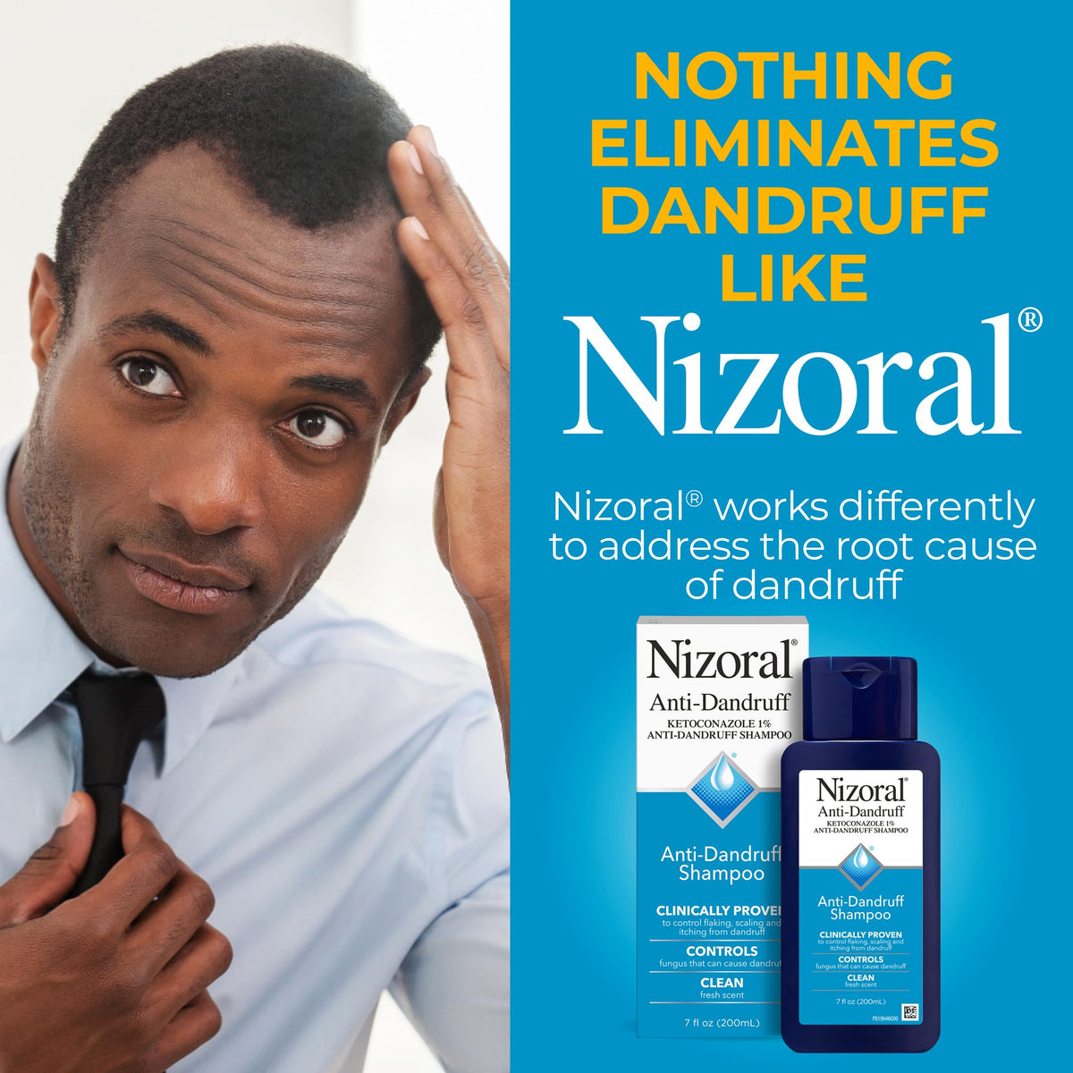 Nizoral bottle with cap open ready for use, convenient dosing benefit
