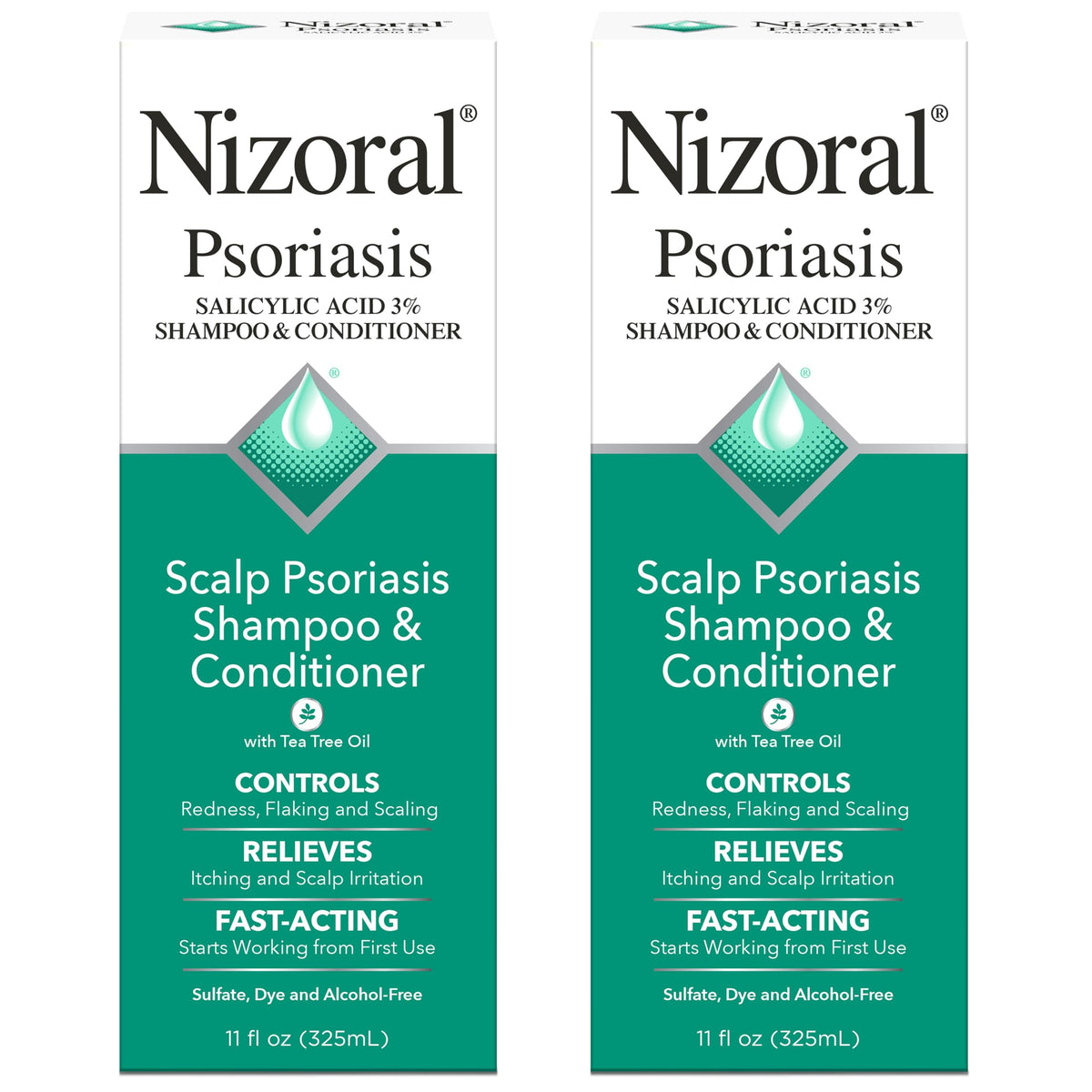 Nizoral front packaging showing 11 oz bottle and relief benefits