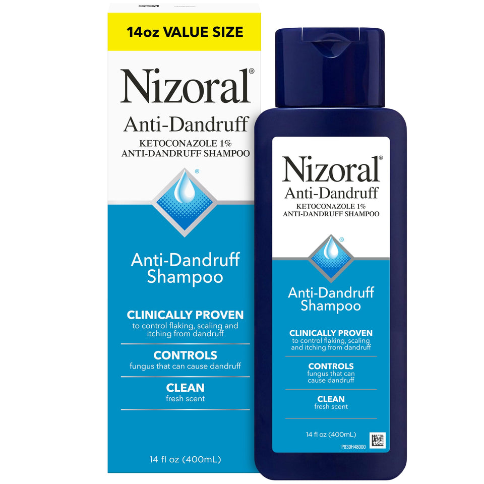 Nizoral front packaging 14 fl oz showing label and fresh scent benefits
