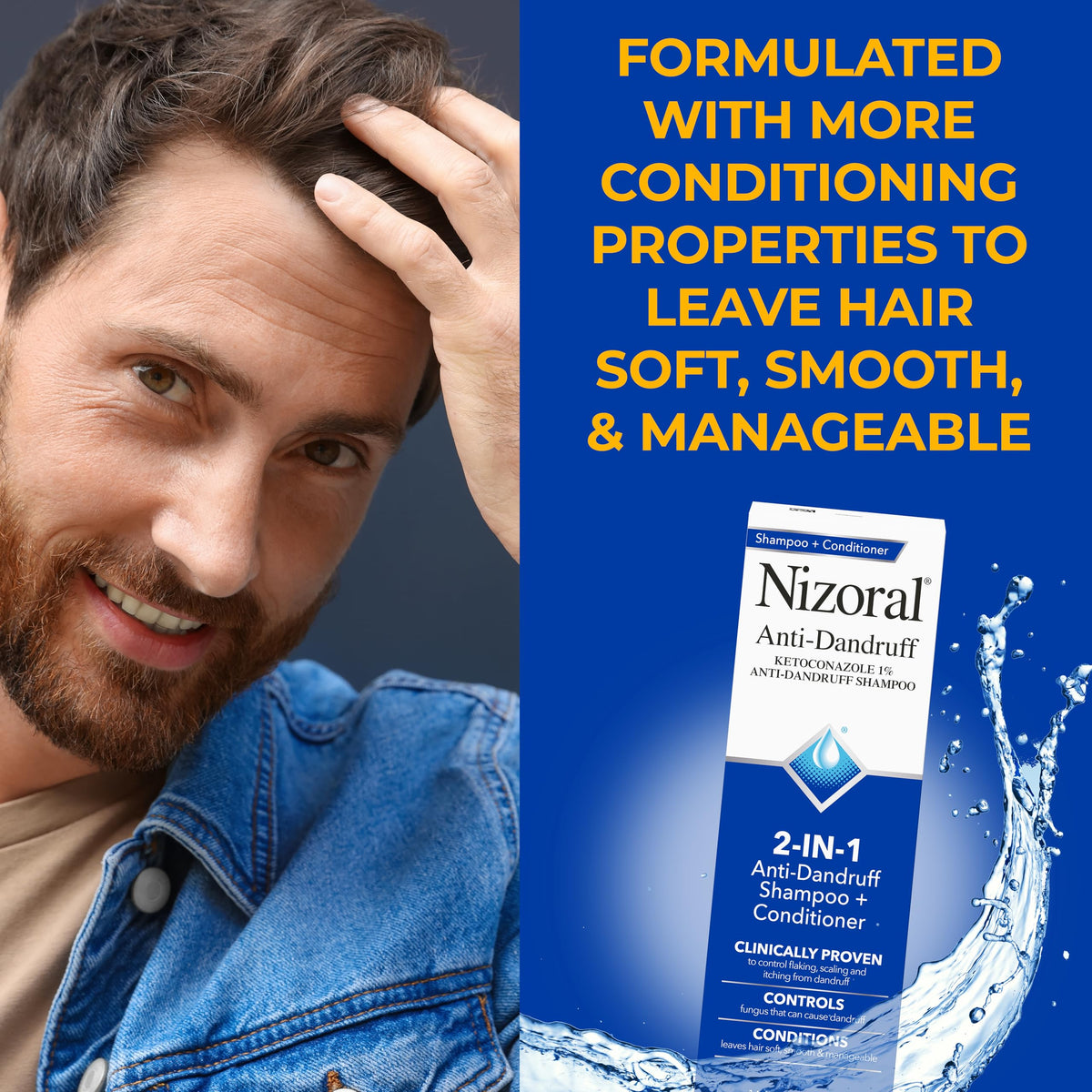 nizoral bottle in shower scene demonstrating in-use benefit