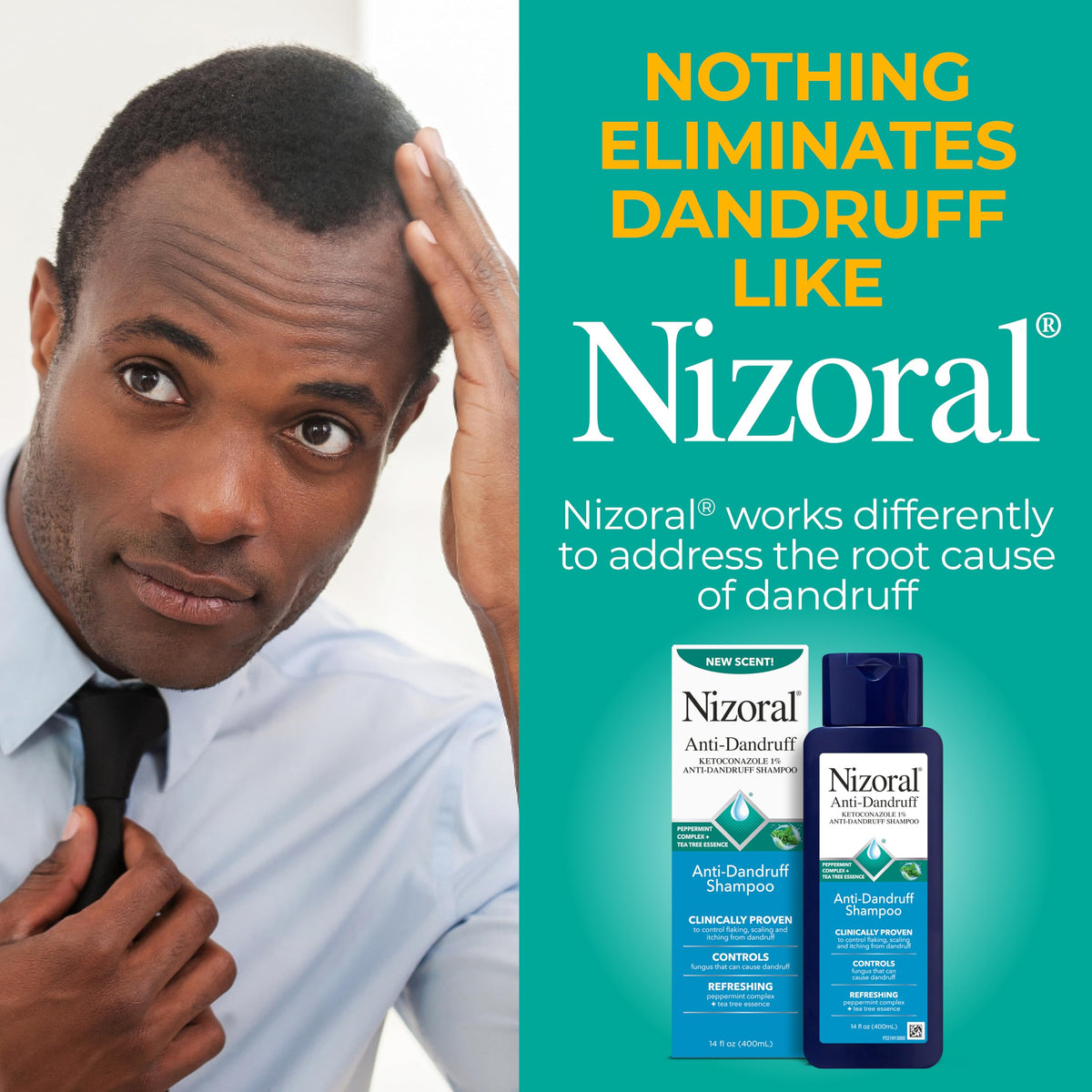 Nizoral ingredient callout featuring ketoconazole to show antifungal benefit